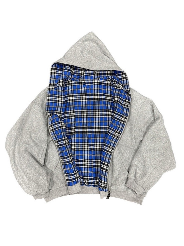 Wear plaid stitching sweatshirts on both sides