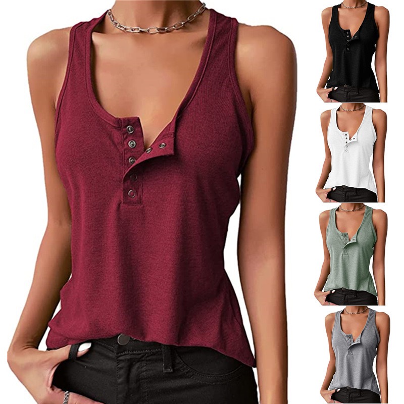 Buttoned sleeveless chevron vest T-shirt